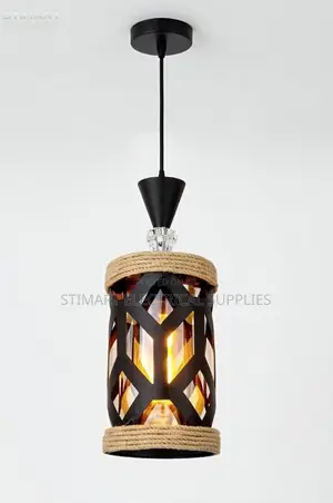 Vintage Industrial Rope Black Metal Pendant Light