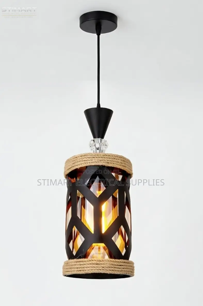 Vintage Industrial Rope Black Metal Pendant Light