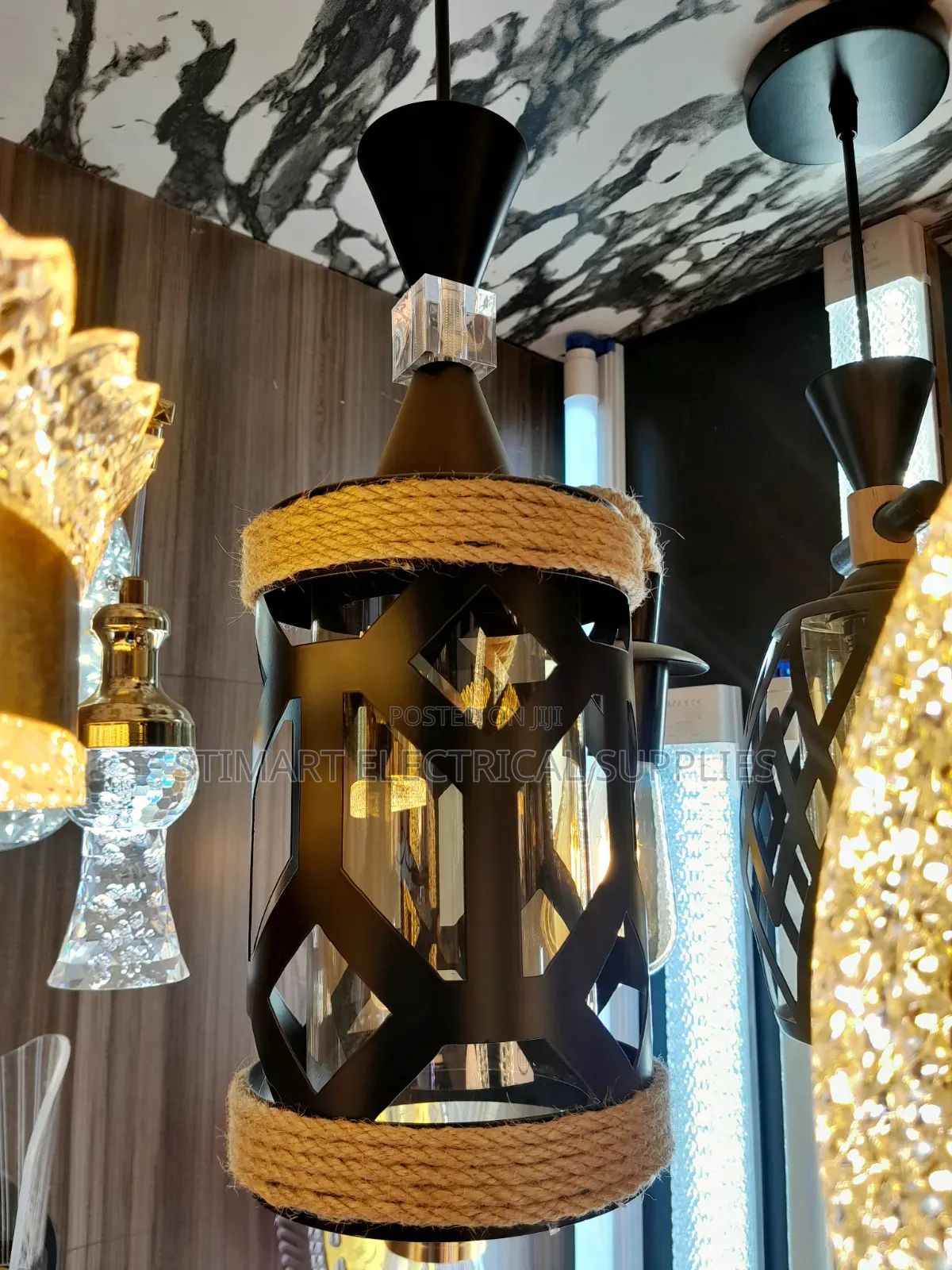 Vintage Industrial Rope Black Metal Pendant Light
