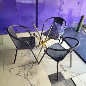 Modern 3 Chair Dining Set - Round Glass Table