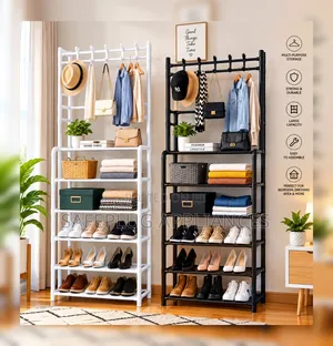5-Tier Shoe Rack Organizer With 8 Hooks – Space Saving Storage Stand