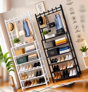 5-Tier Shoe Rack Organizer With 8 Hooks – Space Saving Storage Stand