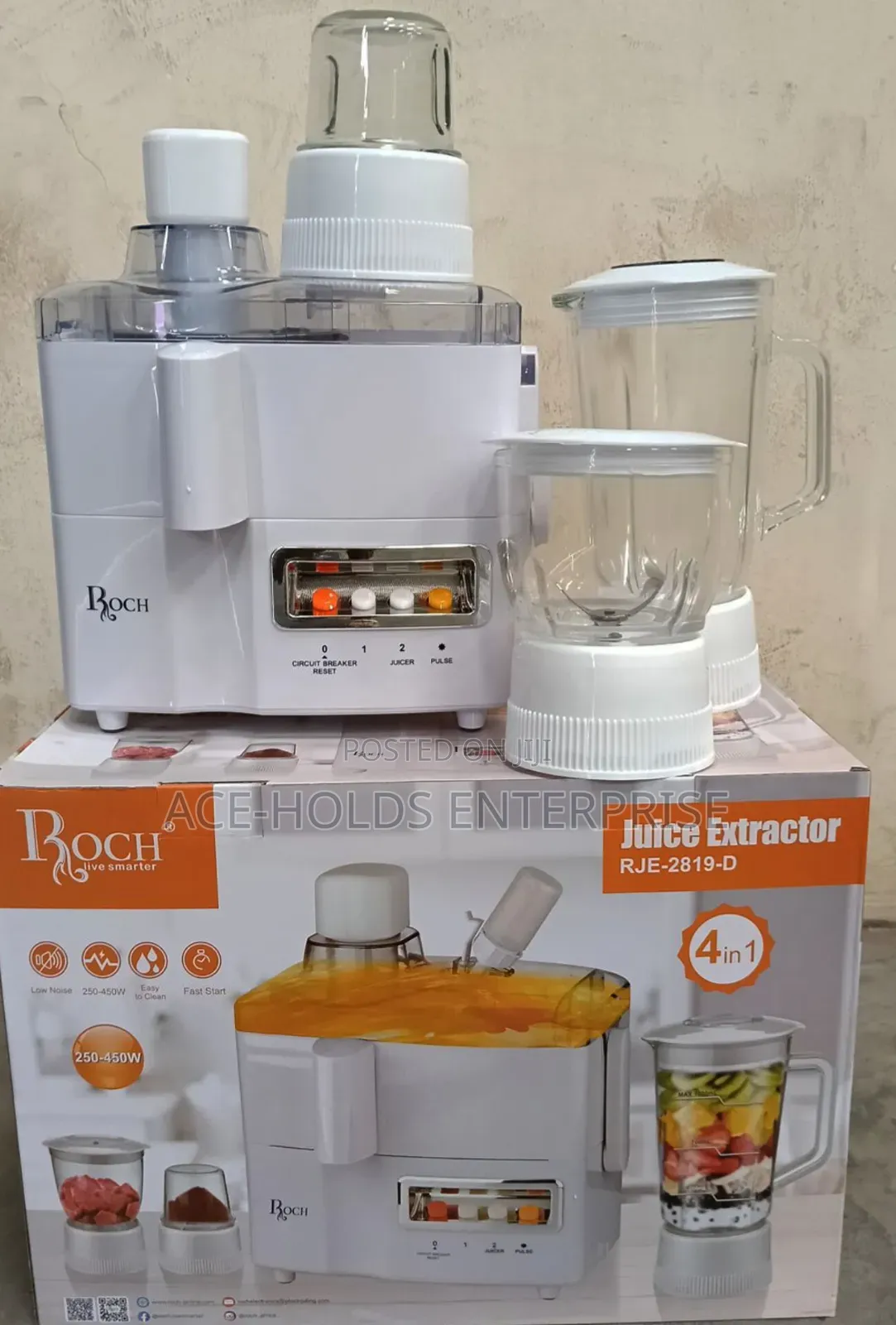 Roch 4 in 1 Juicer Blender-Grinder, Mill Food Processor - 250-450watts