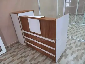 Office Reception Desk - Modern Front Desk Counter - Brown White
