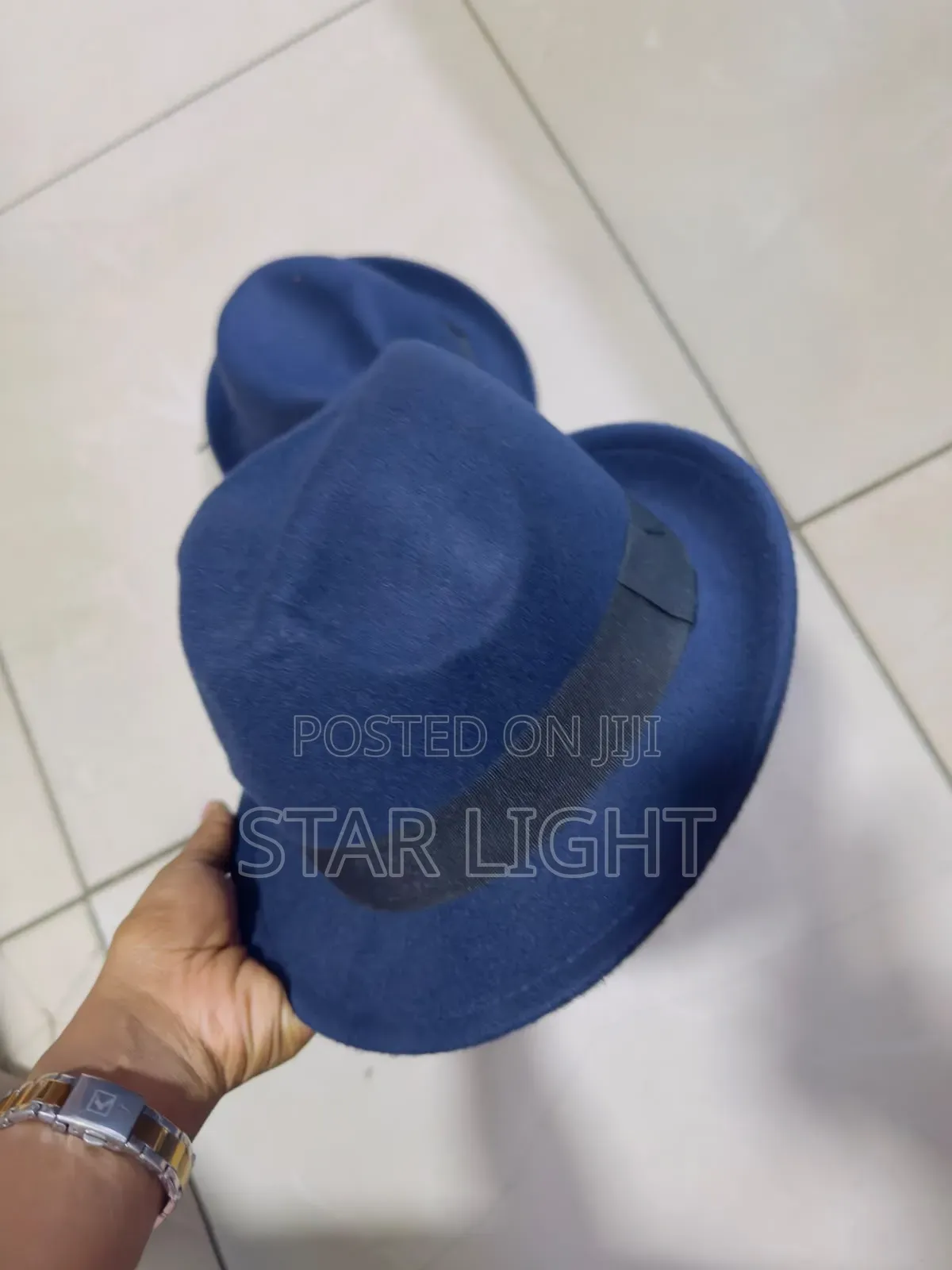 Classic Navy Blue Wide Brim Fedora Hat