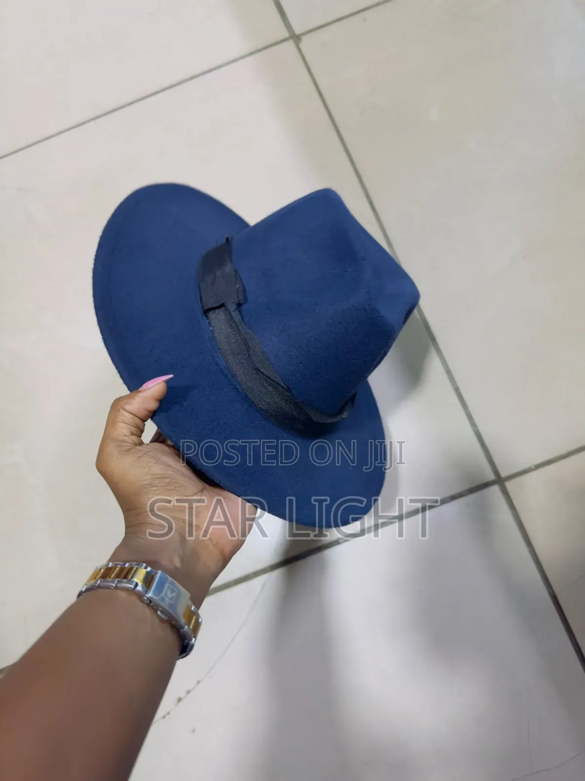 Classic Navy Blue Wide Brim Fedora Hat