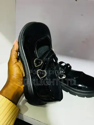 Girls Black Flat School Shoes – Durable Wetlook School Footwear