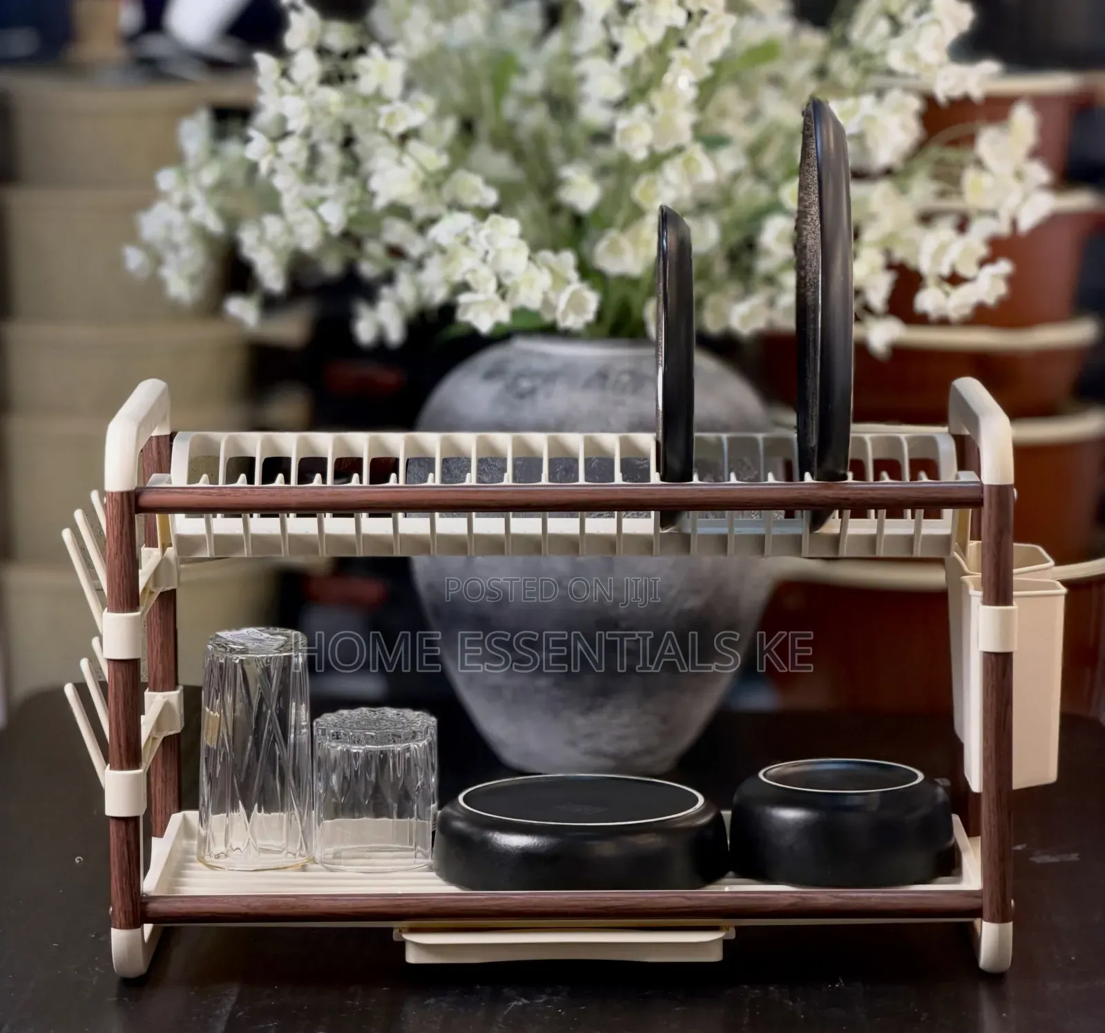 2-Tier Aluminum Dish Drying Rack With Drainer