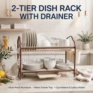 2-Tier Aluminum Dish Drying Rack With Drainer