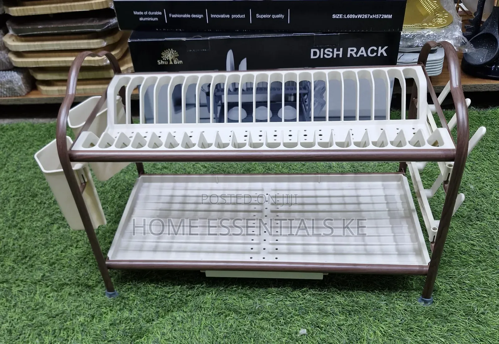 2-Tier Aluminum Dish Drying Rack With Drainer