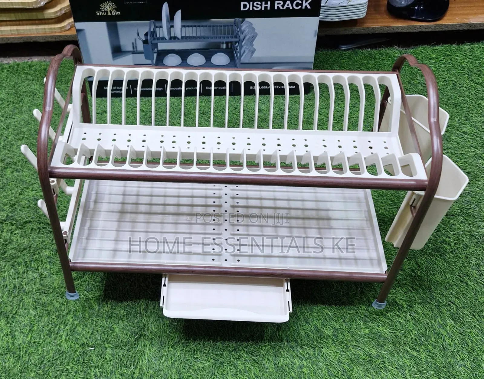2-Tier Aluminum Dish Drying Rack With Drainer
