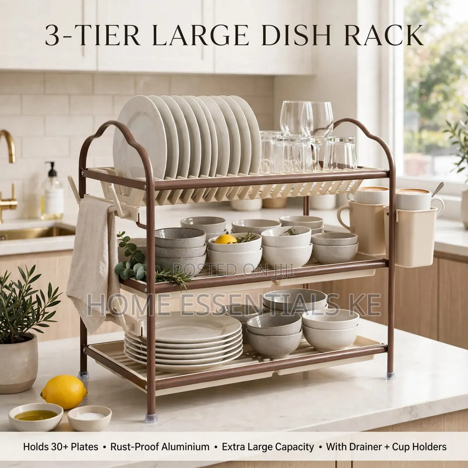 3-Tier Aluminum Dish Drying Rack Rust-Proof 3