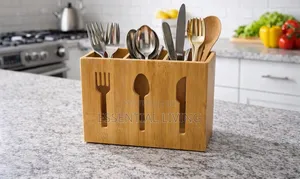 Bamboo Cutlery Holder Utensil Organizer Stand - Cutlery Caddy