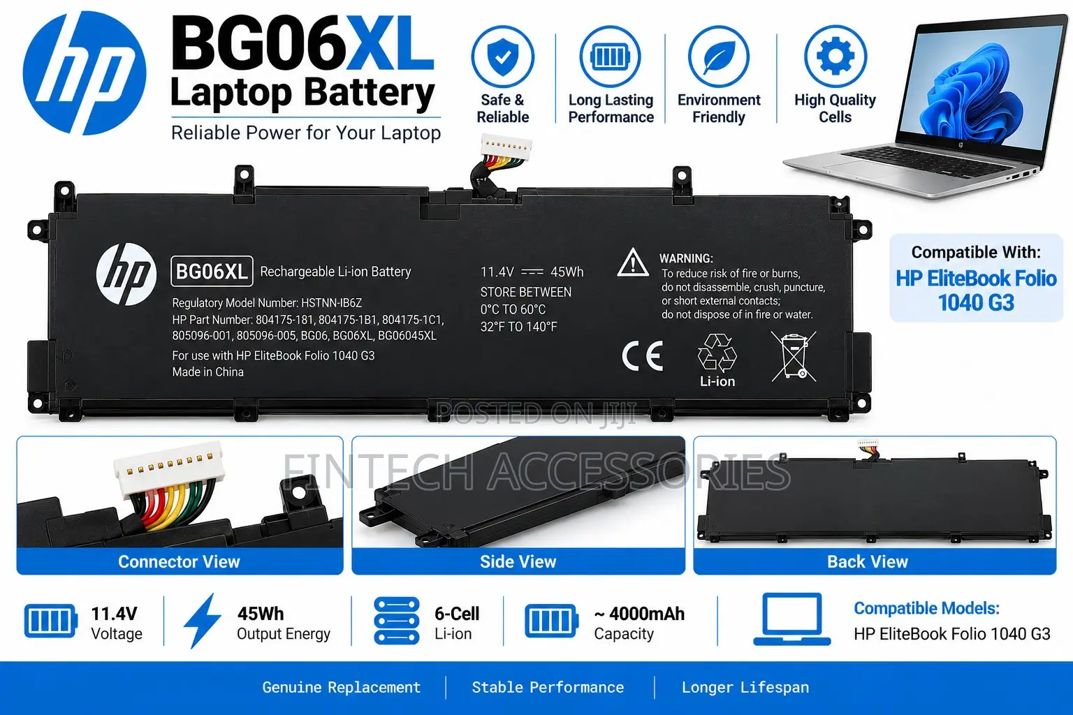 HP BG06XL Battery for EliteBook Folio 1040 G3 – 45Wh