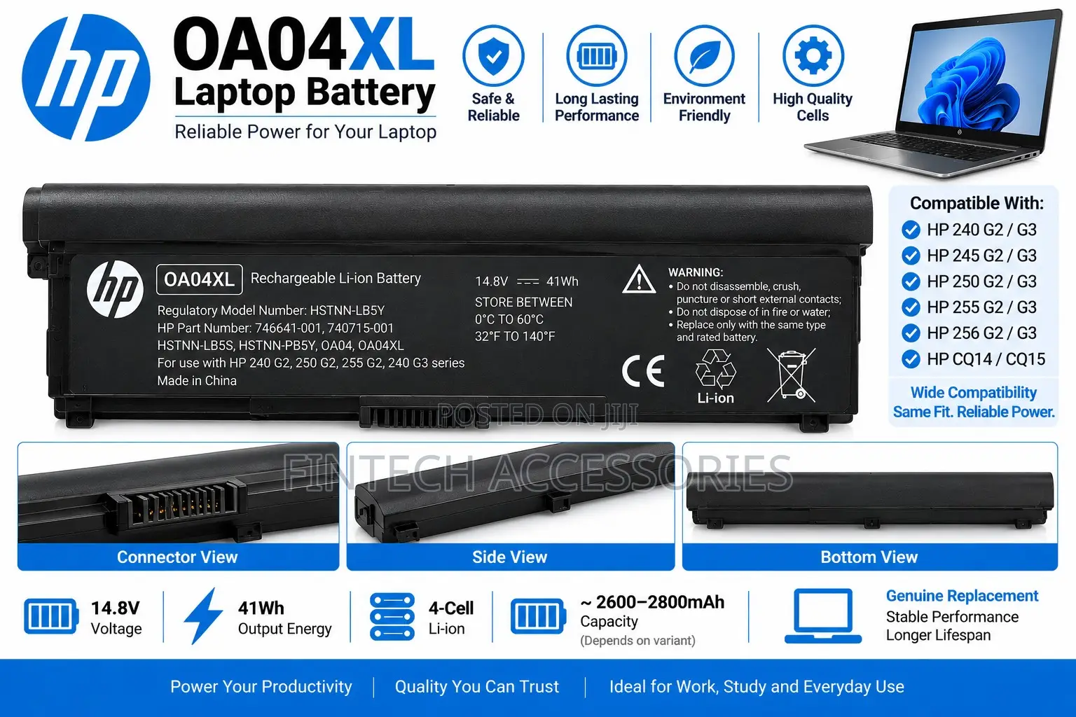 HP OA04 Battery for 240 G2 250 G2 255 G2 240 G3 – 41Wh