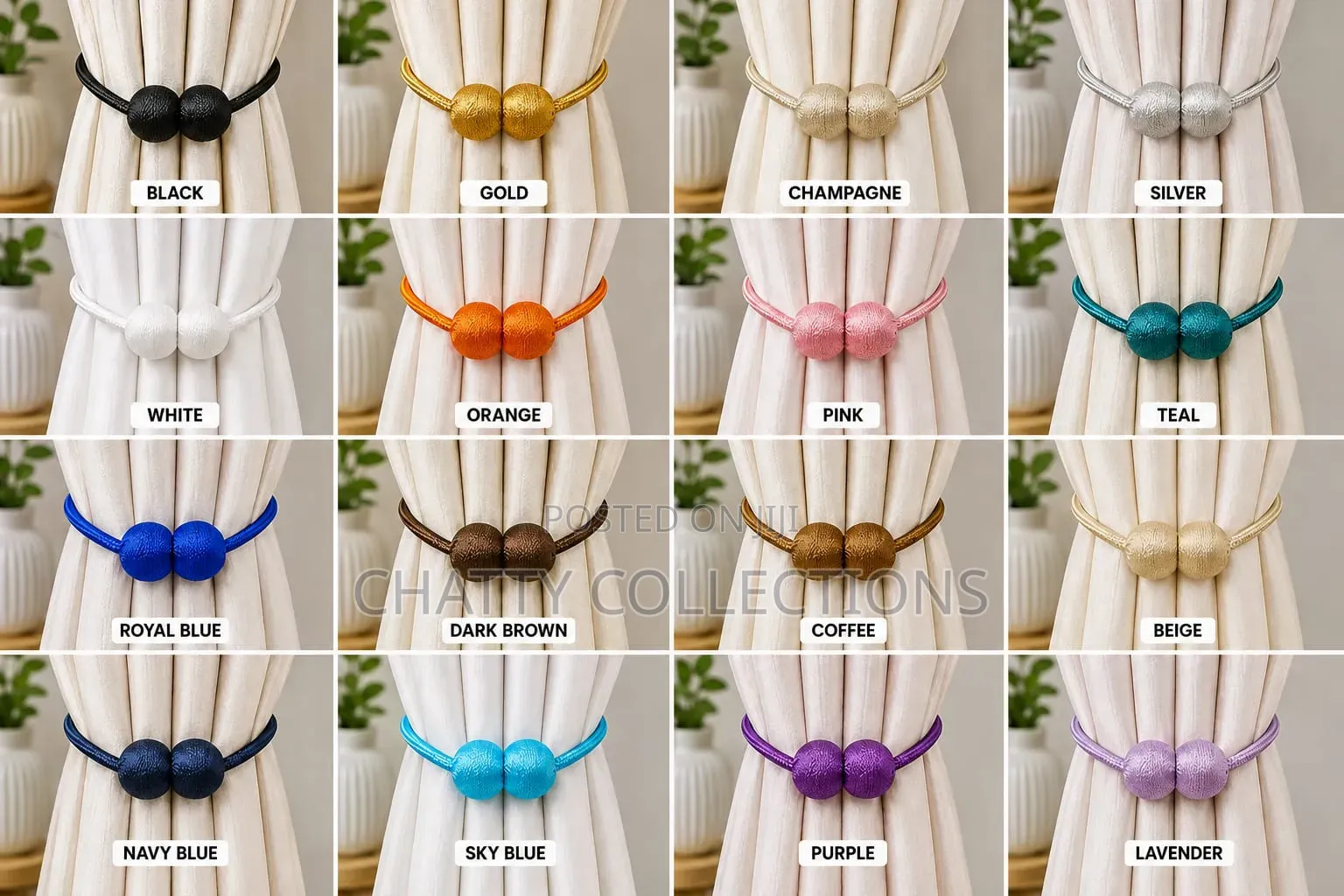 Pair of Magnetic Curtain Tiebacks / Curtain Holders