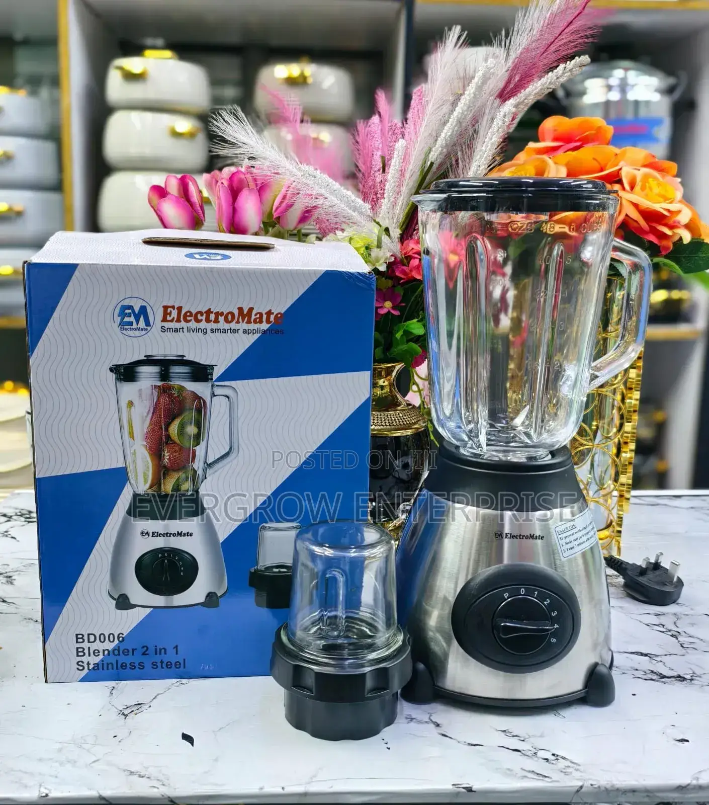 Electromate Stainless Glass Jug 2 in 1 Blender