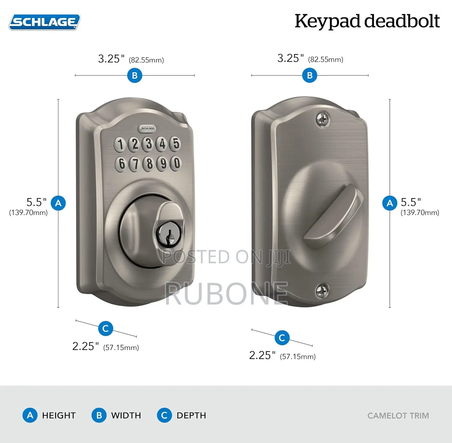 Schlage BE365CAM619 Camelot Keypad Deadbolt, Satin Nickel