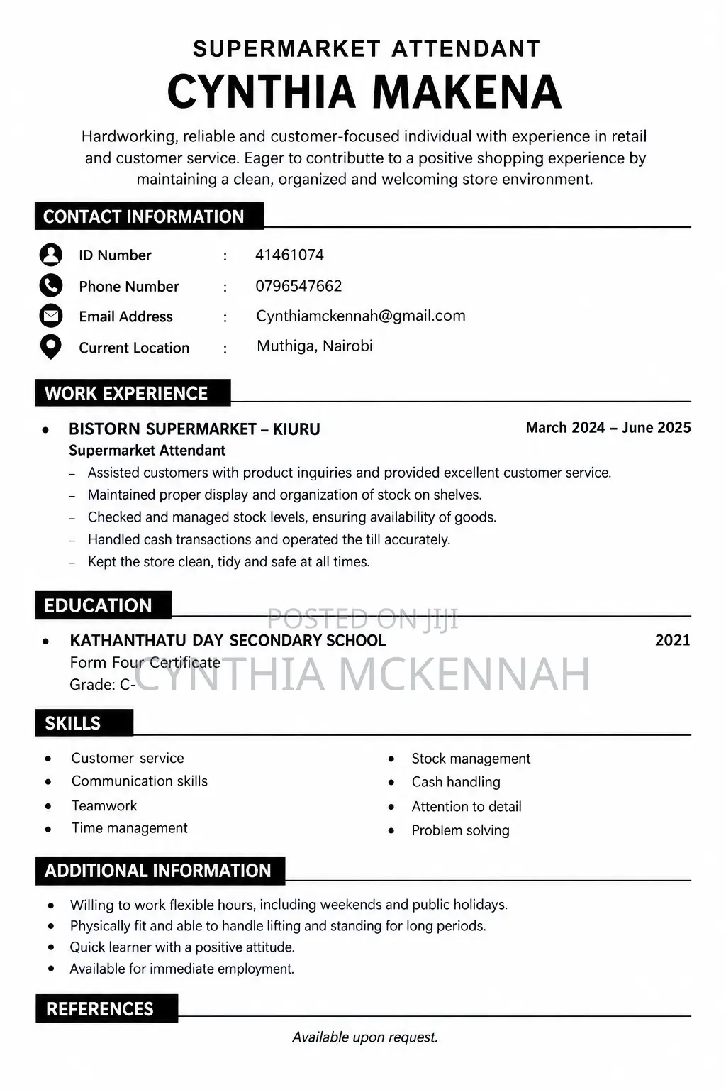 Customer Service CV