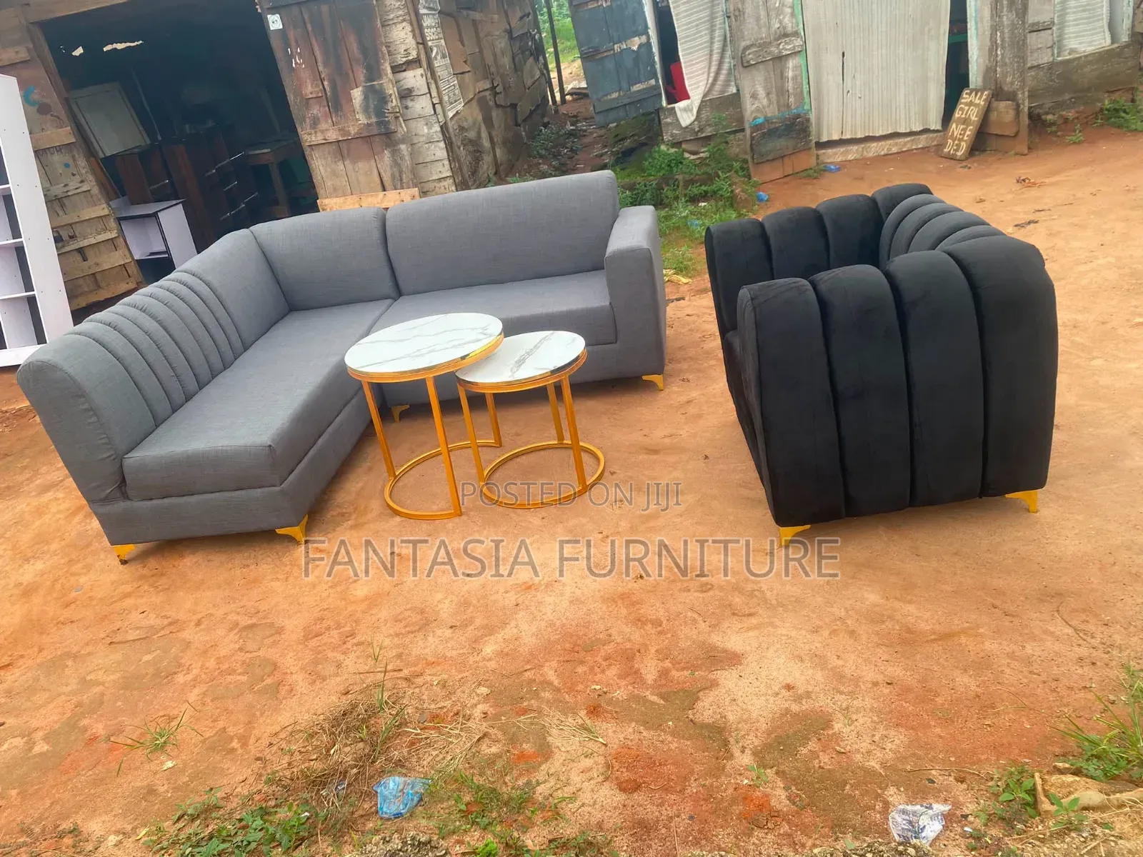 Channel Tufted 5-Seater Grey Sofa