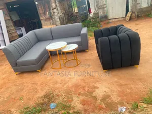 Channel Tufted 5-Seater Grey Sofa