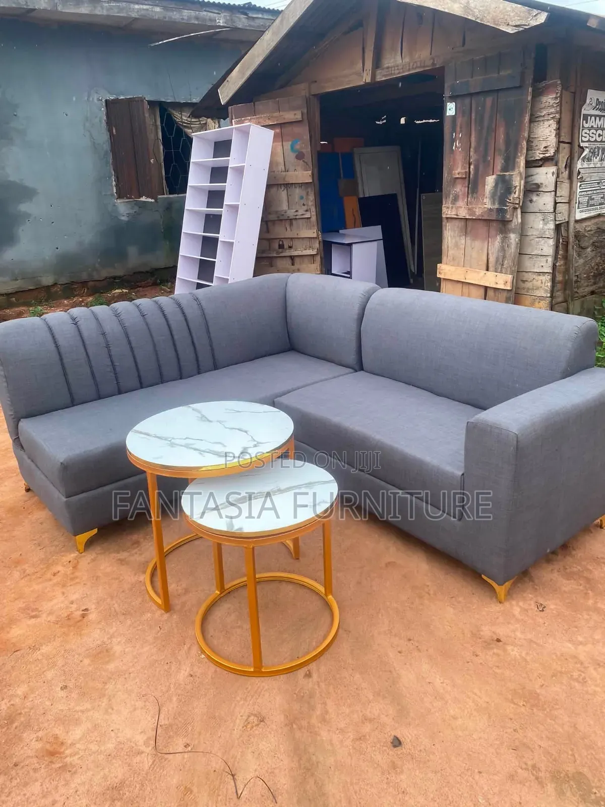Channel Tufted 5-Seater Grey Sofa