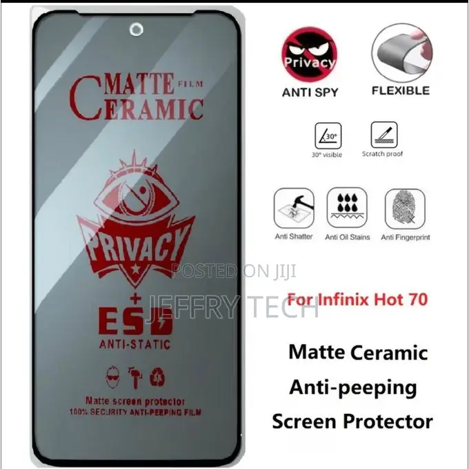 Infinix Hot 70 Privacy Screen Guard Protector, Enhanced Tempered Gla
