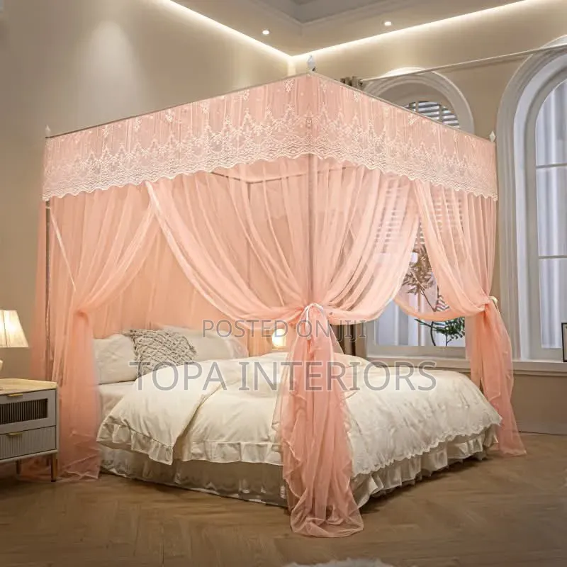 Straight Mosquito Nets With Four Corner Pole Stands