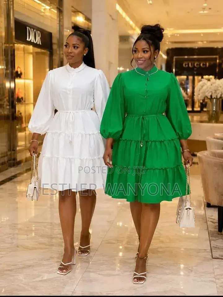 Long Sleeve Tiered Ruffle Mini Dress With Pearl Mock Neck