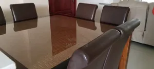 Malaysian Mahogany Wooden and Glass 8 Seater Table.