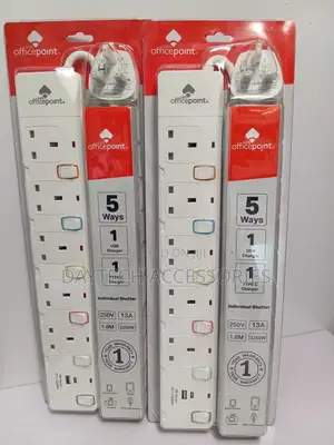 Officepoint 5-Way Extension Sockets With Individual Switches.