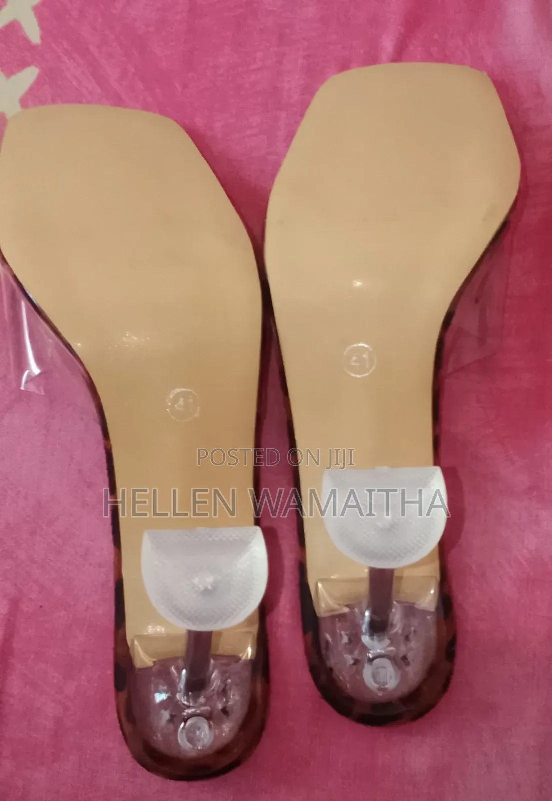 Ladies Leopard Print Clear Low Heel Mules Slides Size