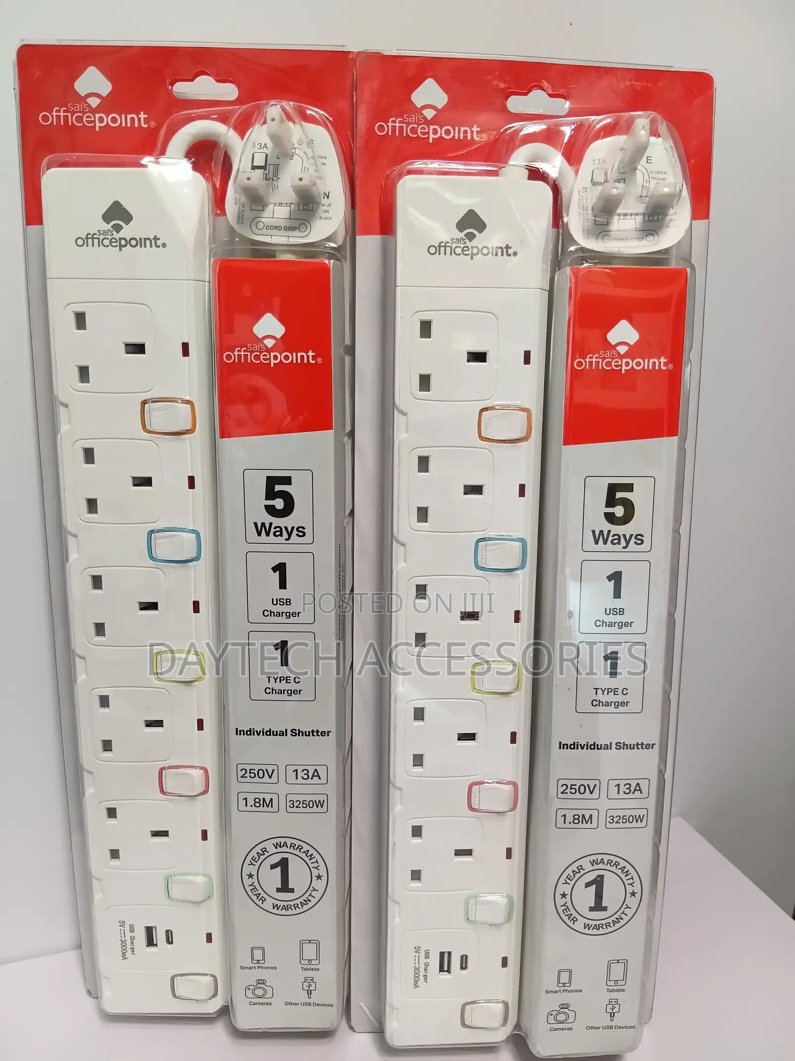 Office Point 5-Way Extension Socket With USB and Type-C Charger