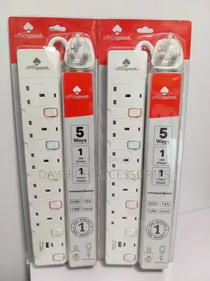 Officepoint 5-Way Extension Socket With One USB Port and One Type-C.