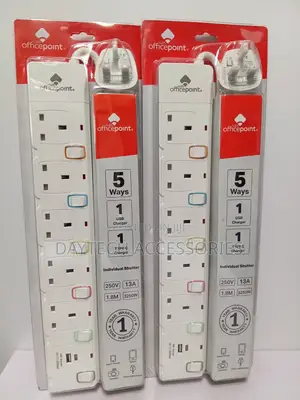 Officepoint 5-Way Extension Socket With One USB Port and One Type-C.