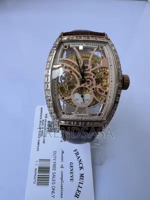 Frank Muller Rosegold Skeleton Iced Bezel Leather Straps Watch