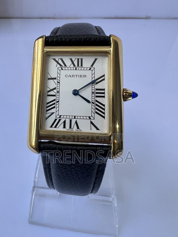 Cartier Tank Yellow Gold Black Leather Gents Watch