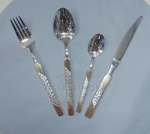 24 Pieces Silver Golden Cutlery Set With Hanging Rack