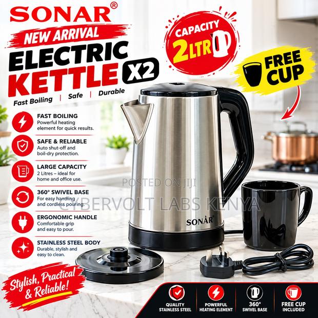 New Arrival Sonar X2 Stainless Steel Kettle Capacity: 2ltr Free Cup