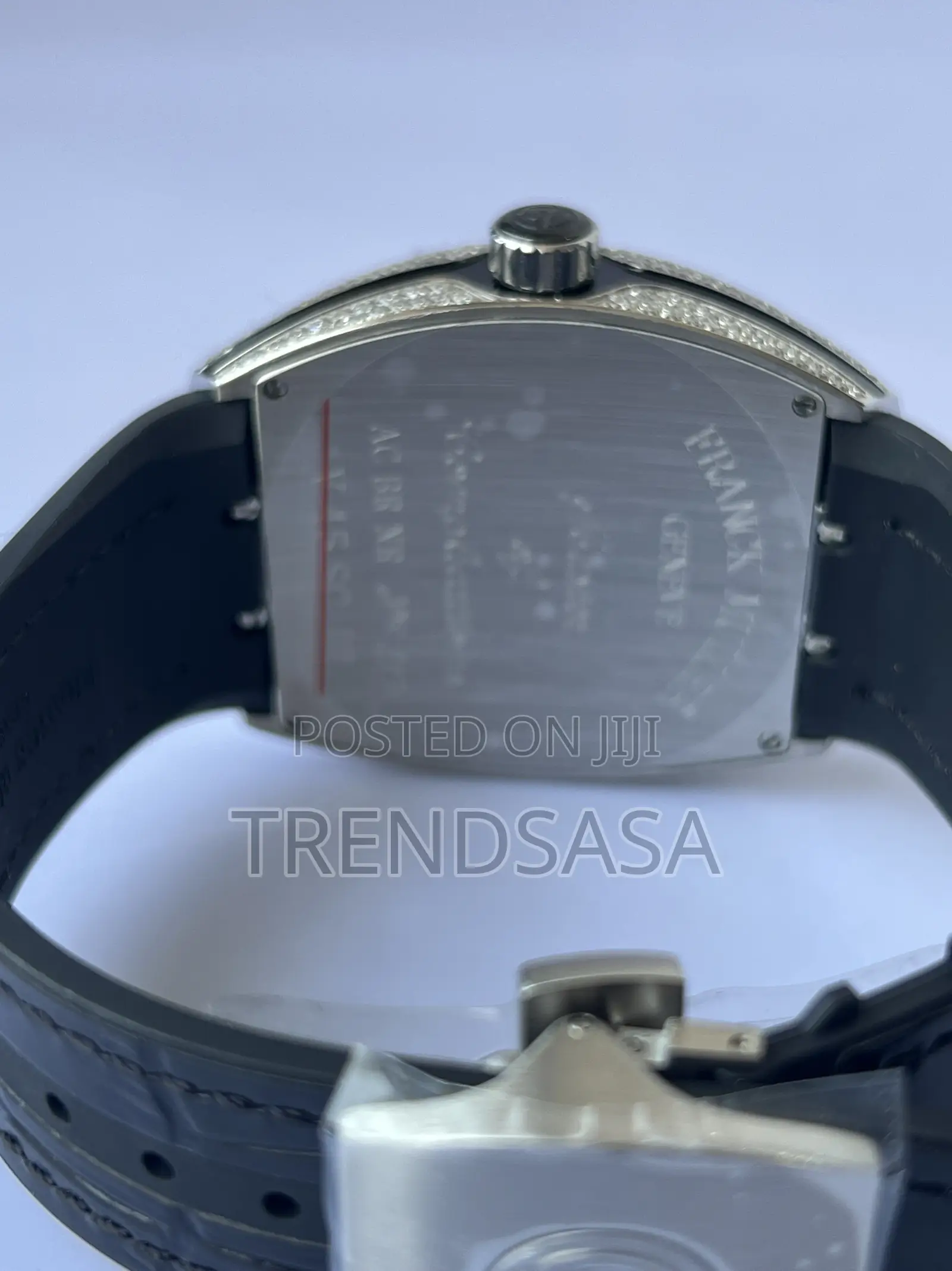 Frank Muller Curvex Iced Bezel Silver Black Leather Watch