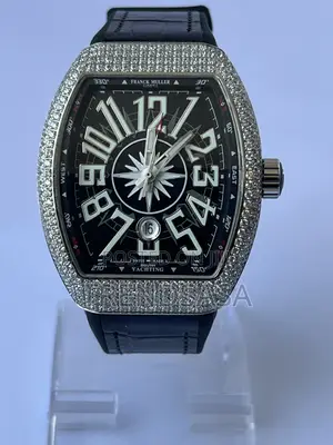 Frank Muller Curvex Iced Bezel Silver Black Leather Watch