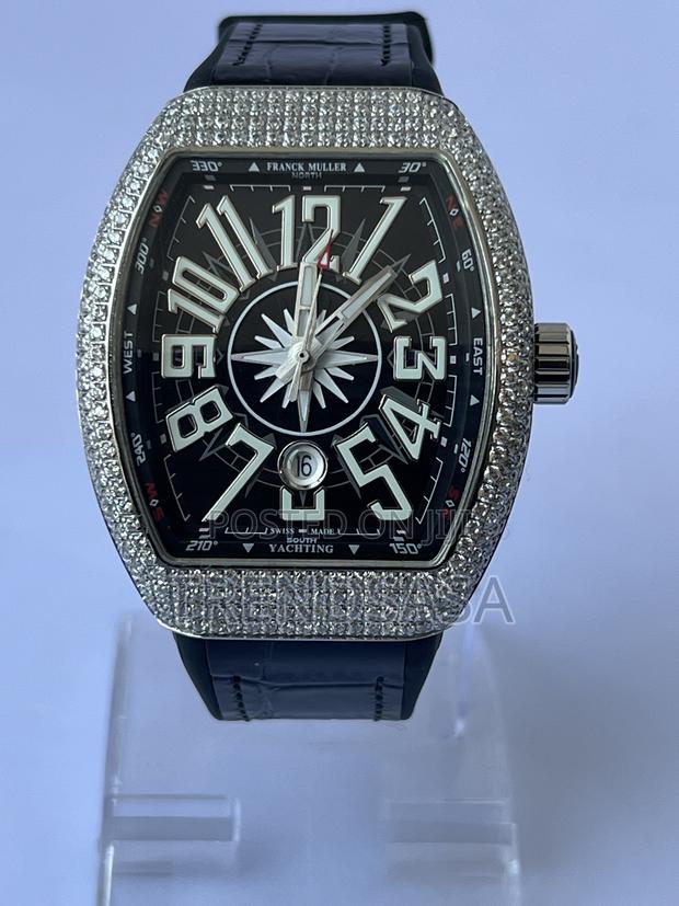 Frank Muller Curvex Iced Bezel Silver Black Leather Watch