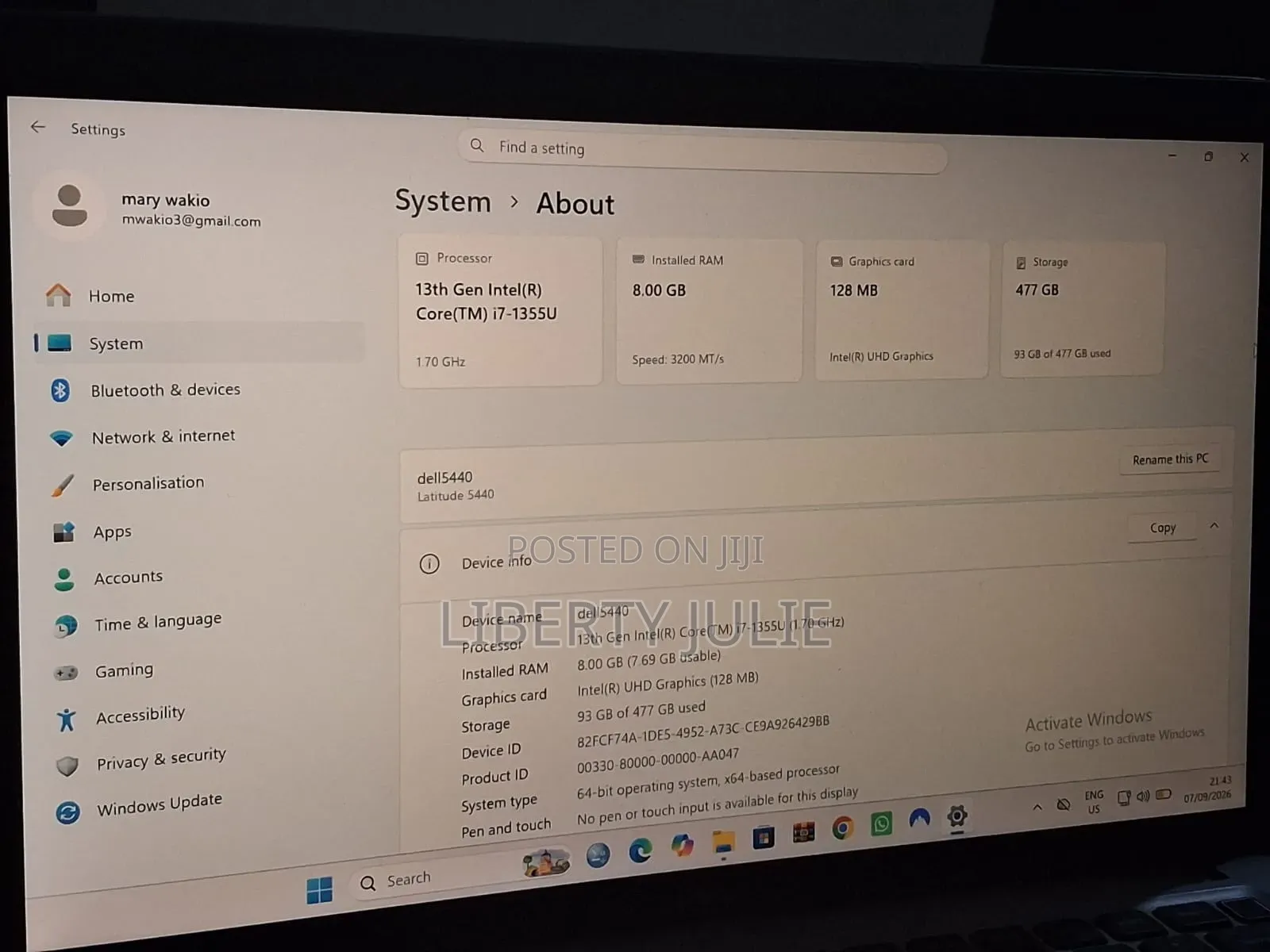 Laptop Dell 8GB Intel Core i7 SSHD (Hybrid) 500GB