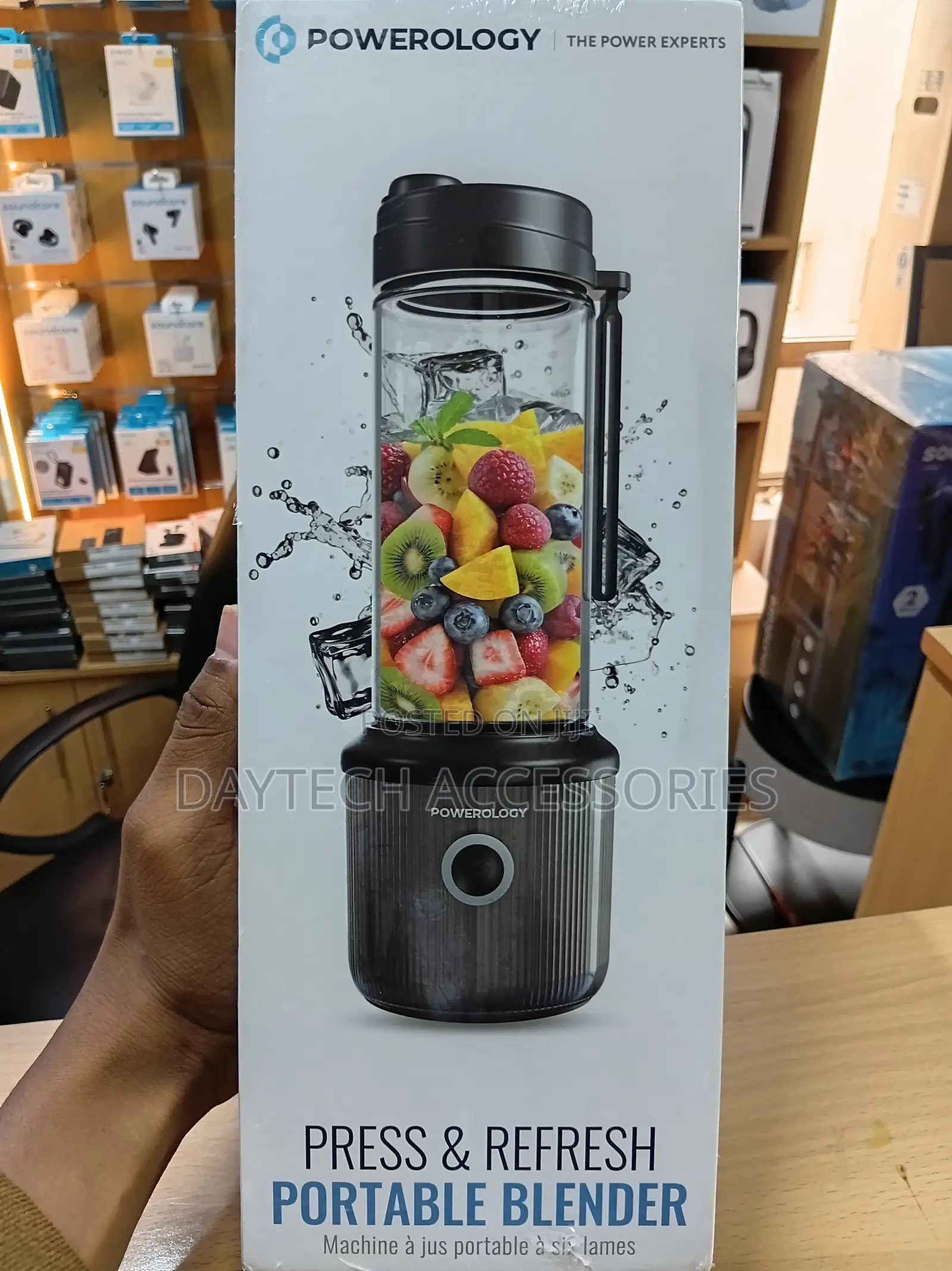 Powerology Portable Blender 450ml - 126W 6 Blades 16,500 RPM - Black