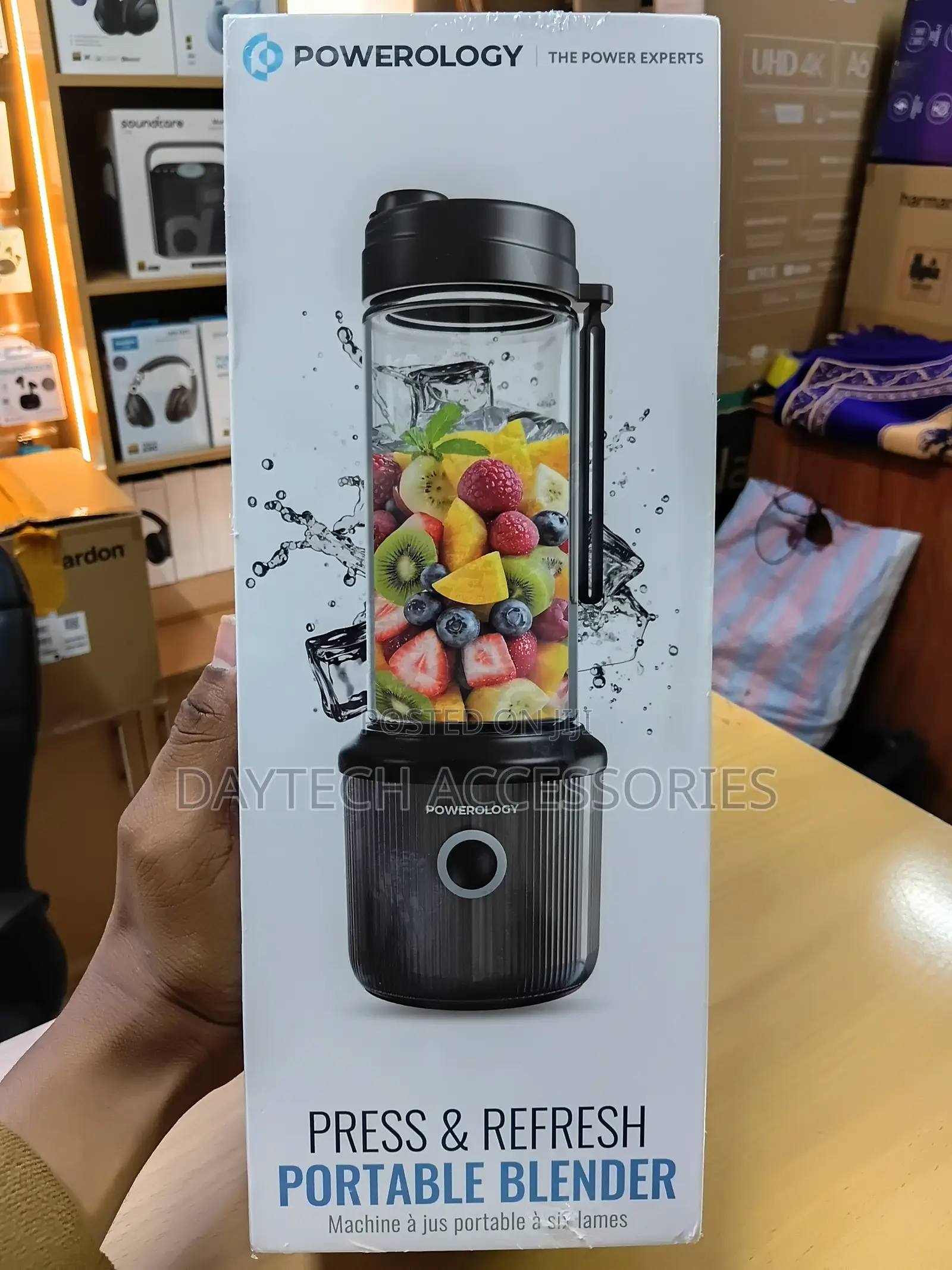 Powerology Portable Blender 450ml - 126W 6 Blades 16,500 RPM - Black