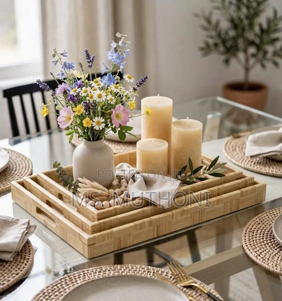 3 PCS Vanity Bamboo Decor Trays