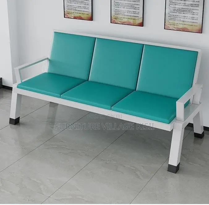 Office Bench; Green 3-Link Padded Bench