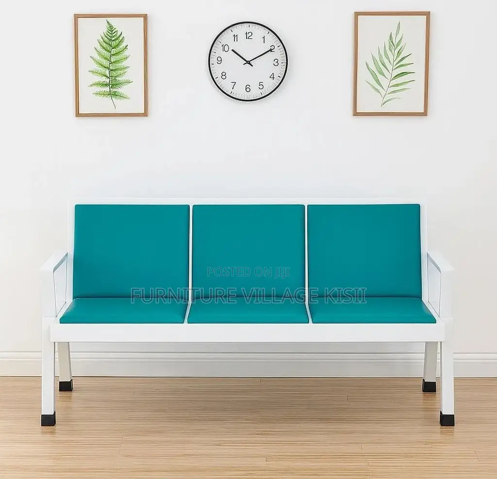 Office Bench; Green 3-Link Padded Bench