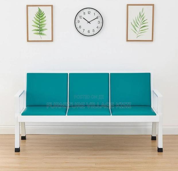 Office Bench; Green 3-Link Padded Bench