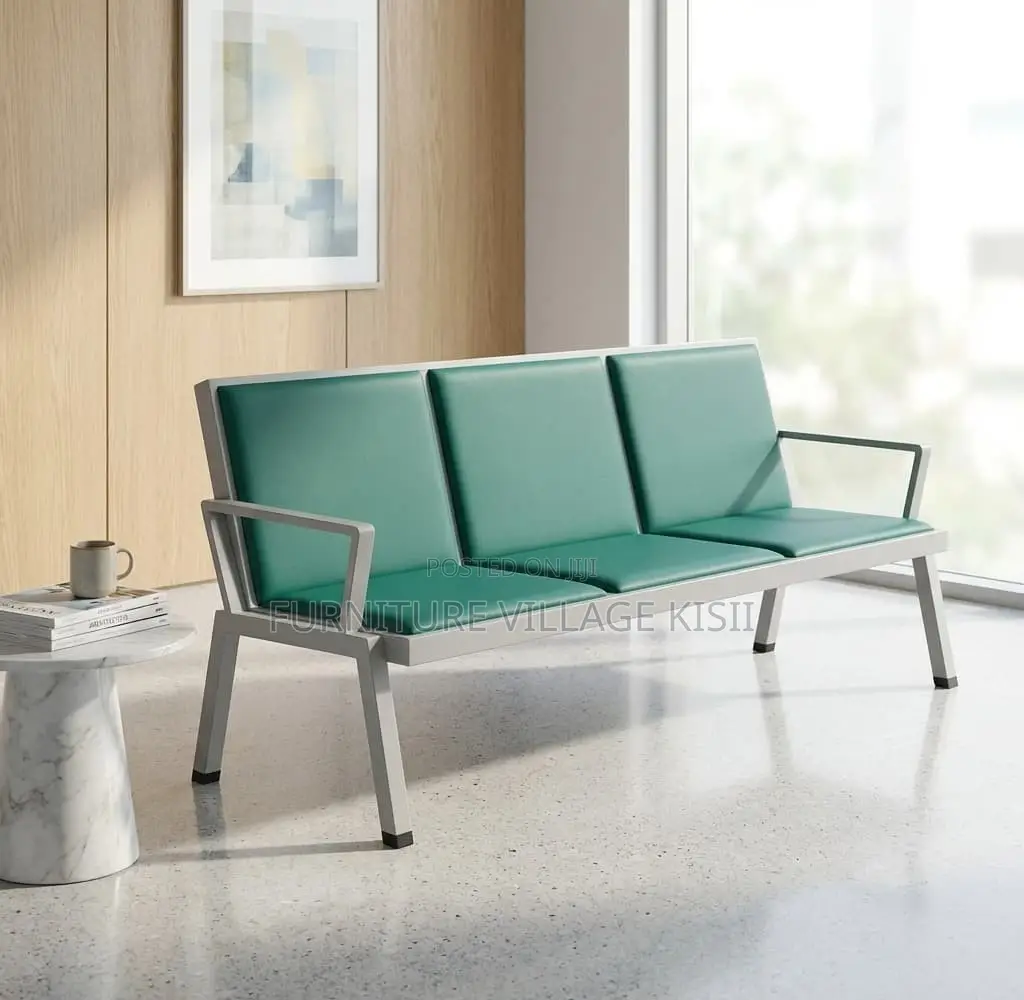 Office Bench; Green 3-Link Padded Bench